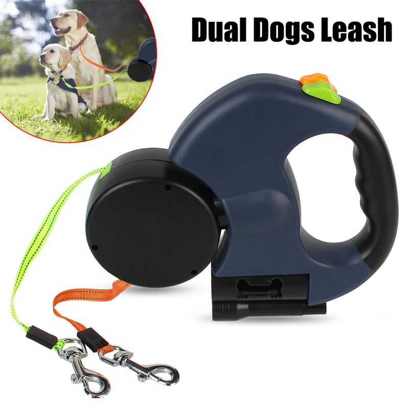 Retractable Dog Leash - Reflective Dual Pet Leash Lead 360 Swivel W/Lights