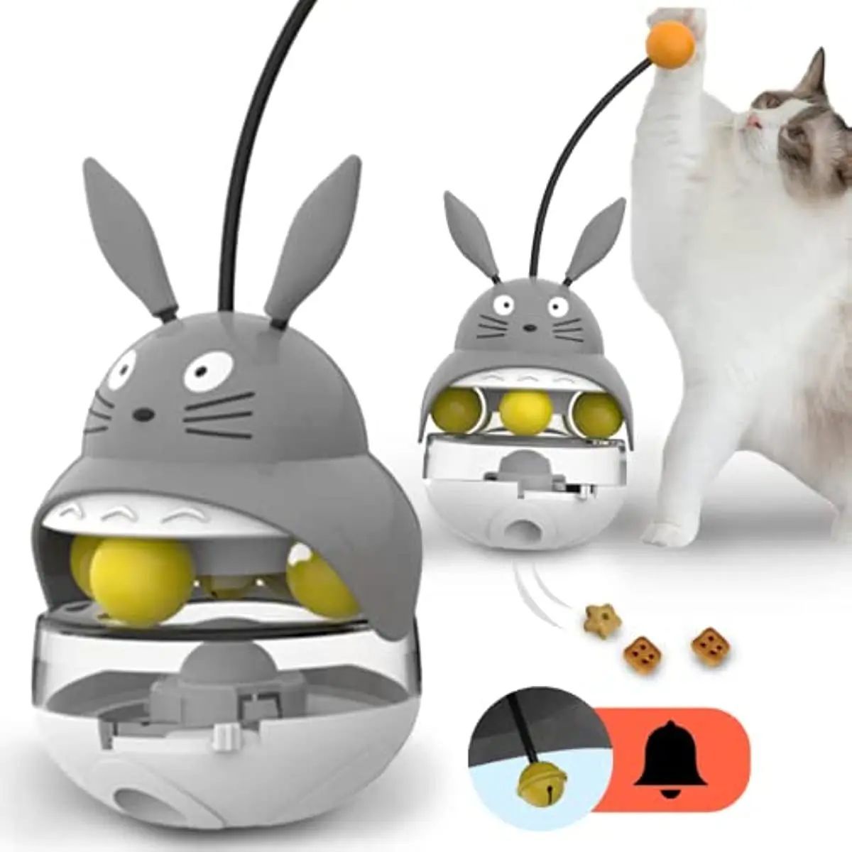 Interactive Cat Feeder - Treat Dispenser - Exercise Toy - Sounding Bell Cat Tower