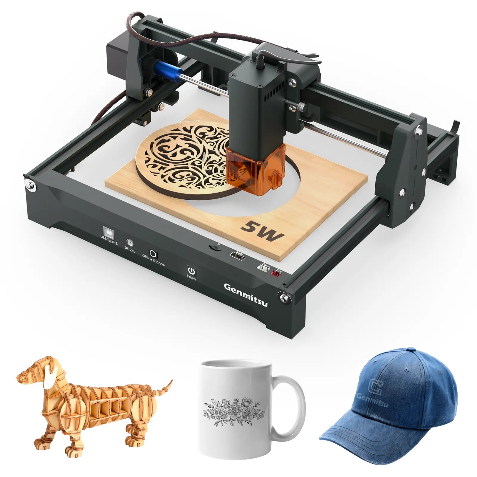 Kortek Laser Engraver Machine, 2.5W/5W/10W, ±0.01mm High Precision, IR Laser Compatible