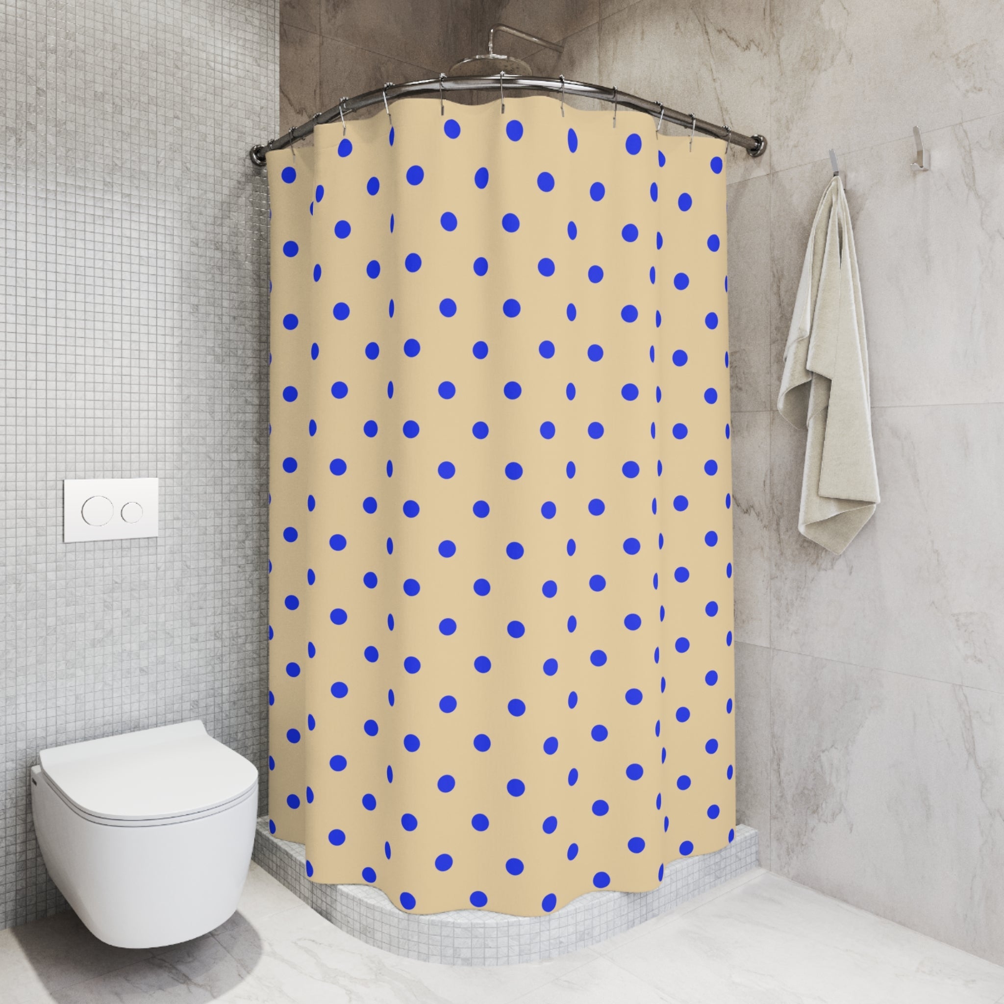 Electric Blue Polka Dot Shower Curtain — Modern Polka Dot Bathroom Decor