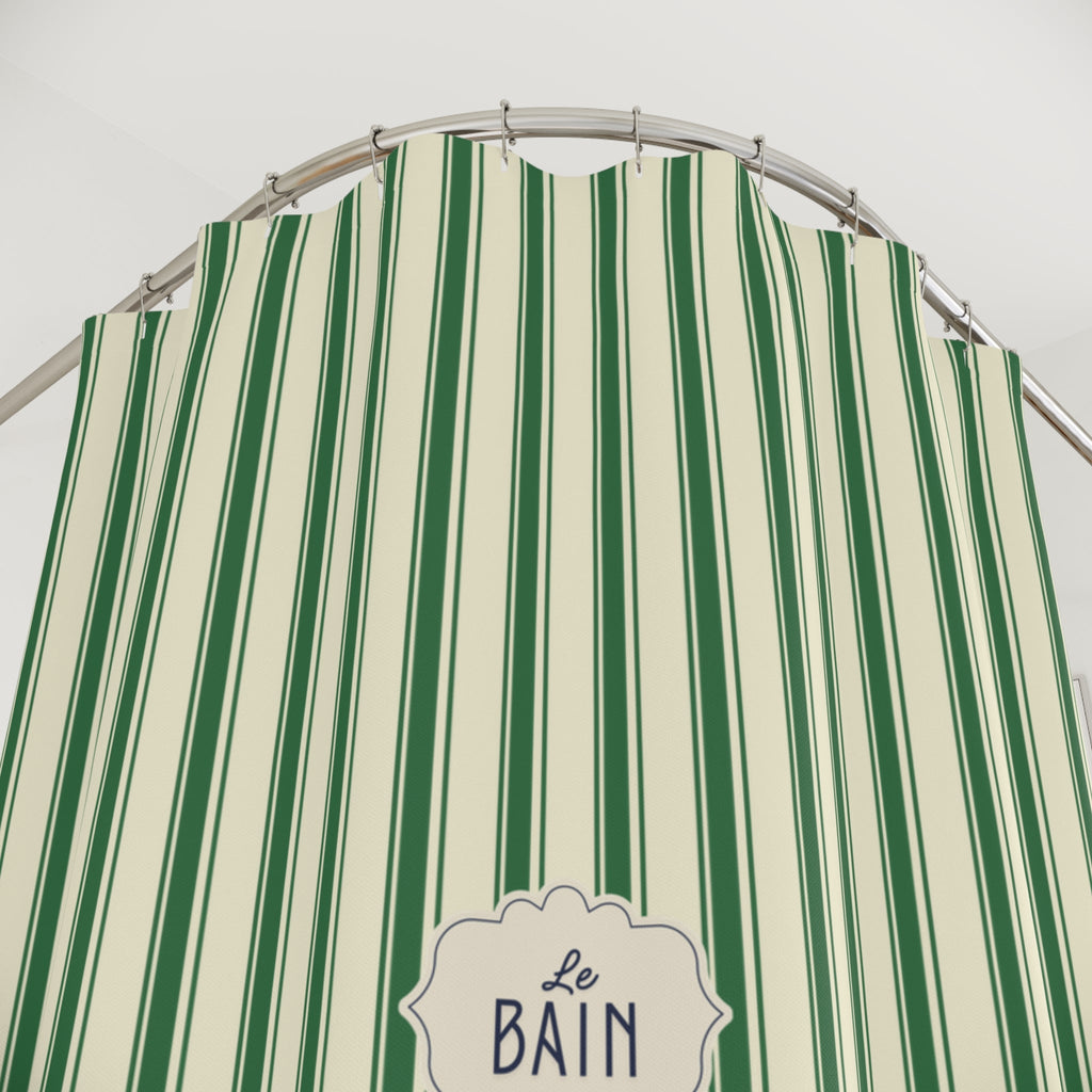 Le Bain Green Striped  Shower Curtain | Vintage French Bathroom