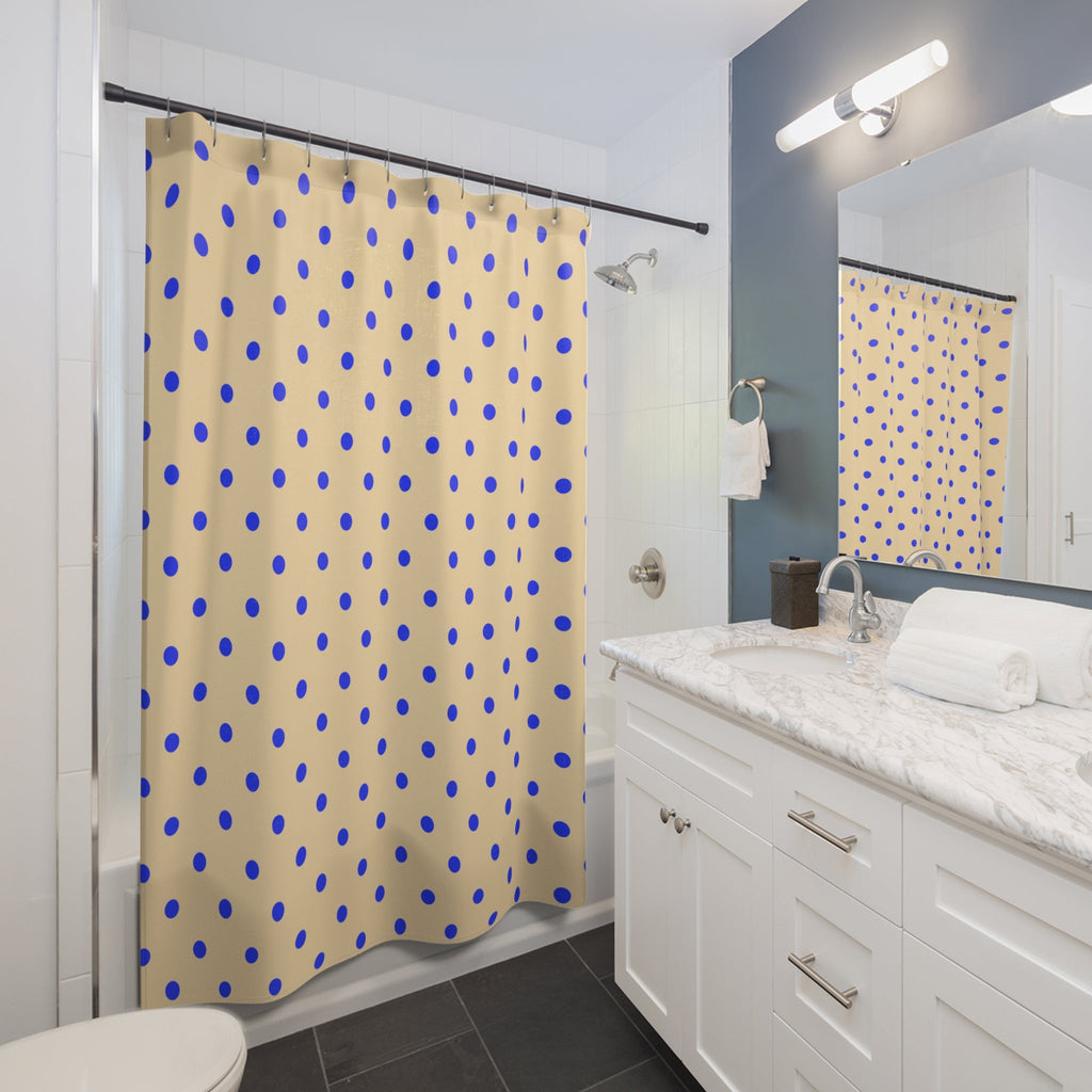 Electric Blue Polka Dot Shower Curtain — Modern Polka Dot Bathroom Decor