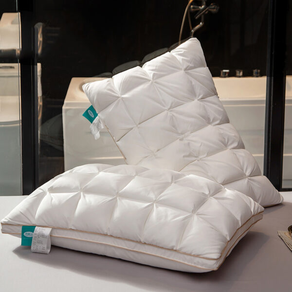 3D Bread Goose Down Pillow – Pinch Pleat Ergonomic Sleep Pillow with Silk Cover