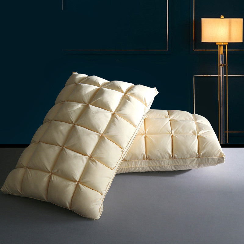 3D Bread Goose Down Pillow – Pinch Pleat Ergonomic Sleep Pillow with Silk Cover