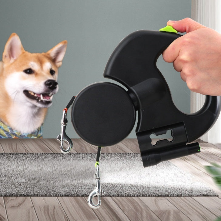Retractable Dog Leash - Reflective Dual Pet Leash Lead 360 Swivel W/Lights