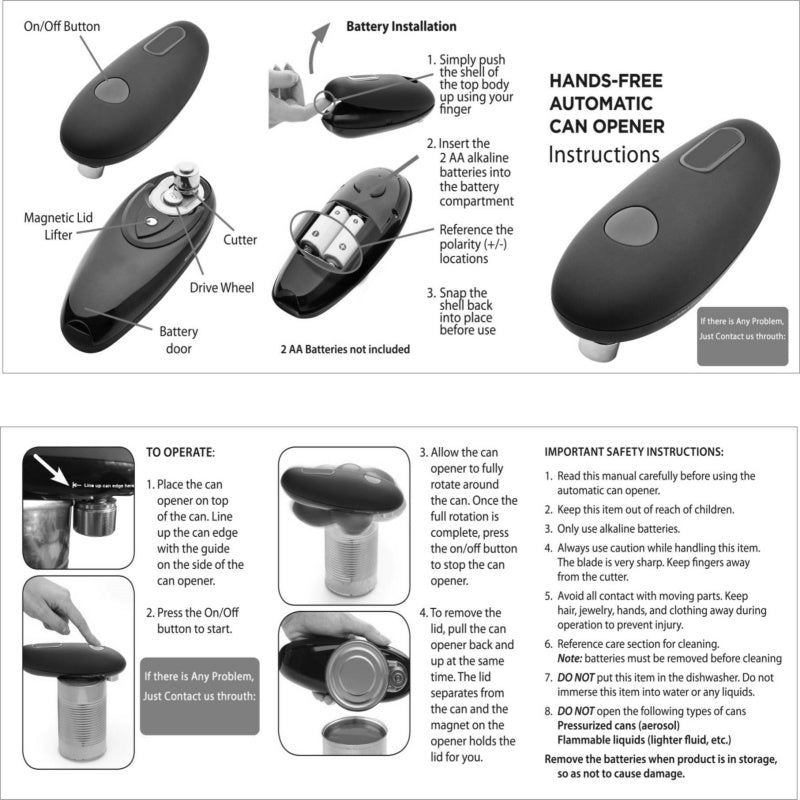 Electric Can Opener Automatic One Touch Portable Kitchen Hand Free