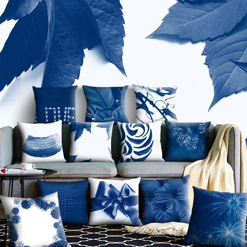 1Pcs Blue Pattern Cushion Cover Polyester Pillowcase