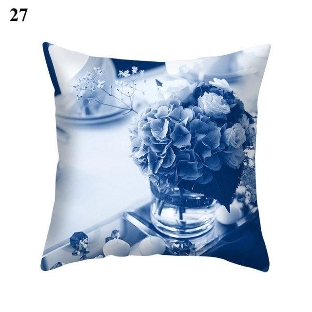 1Pcs Blue Pattern Cushion Cover Polyester Pillowcase