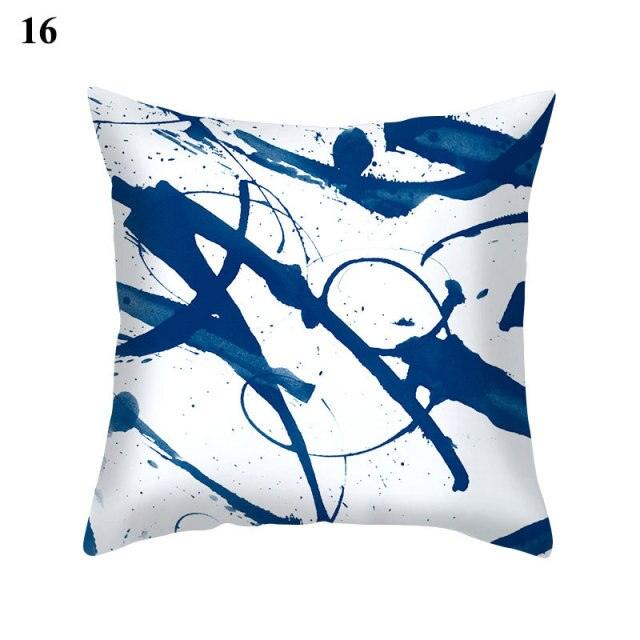 1Pcs Blue Pattern Cushion Cover Polyester Pillowcase