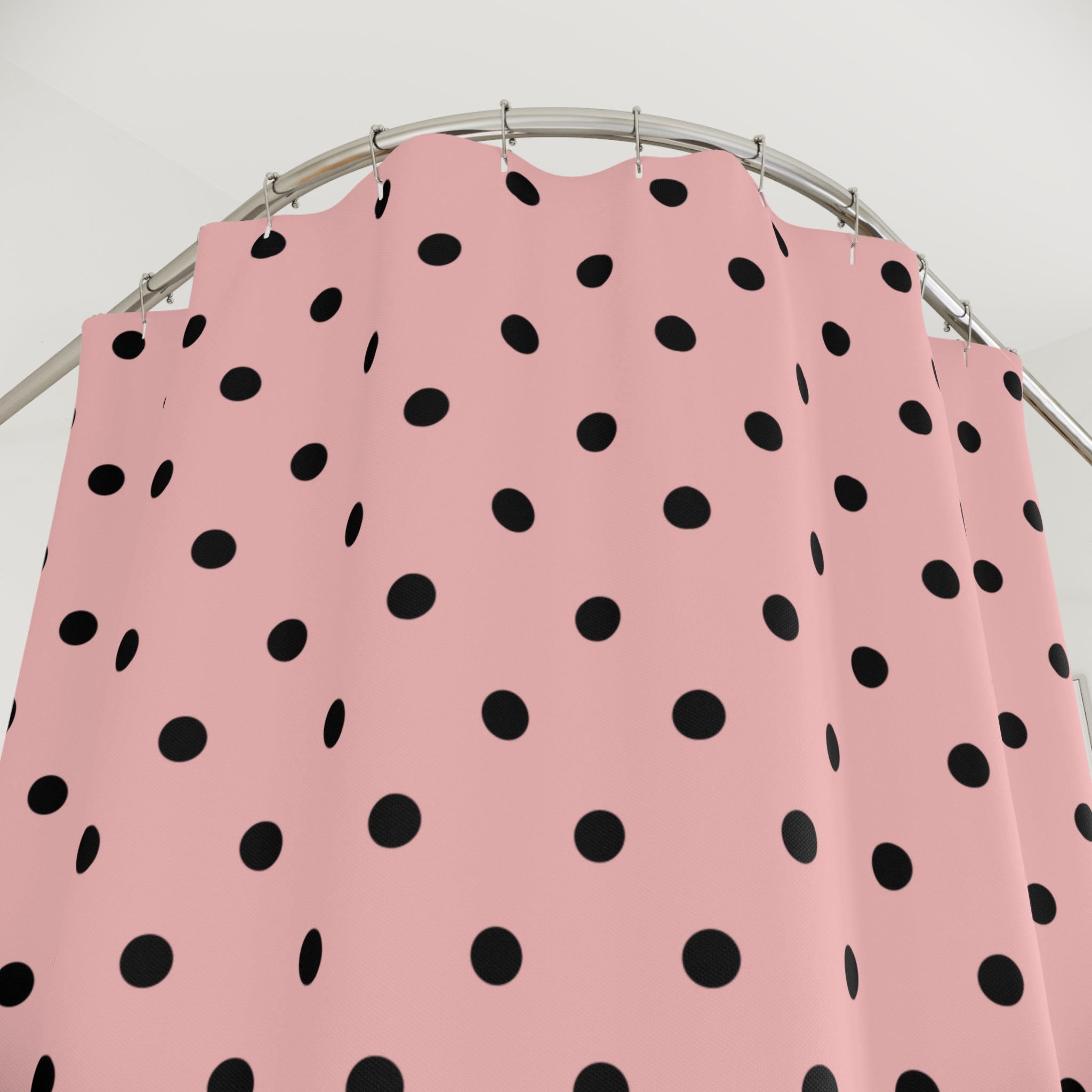 Pink and Black Polka Dot Shower Curtain — Chic Retro Bathroom Decor