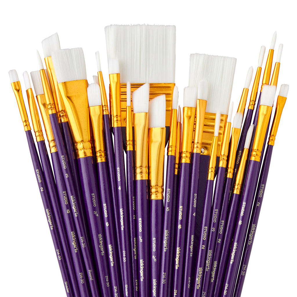 Studio White Nylon Brush Set - Acrylic & Watercolor - 30 pc