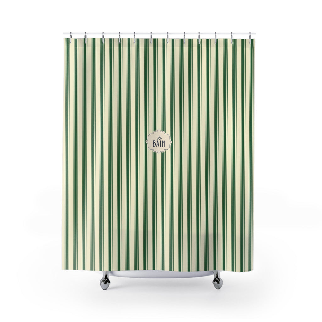 Le Bain Green Striped  Shower Curtain | Vintage French Bathroom