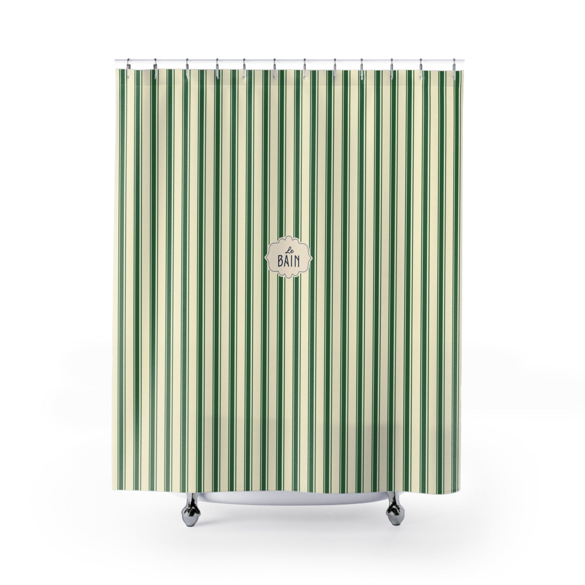 Le Bain Green Striped  Shower Curtain | Vintage French Bathroom