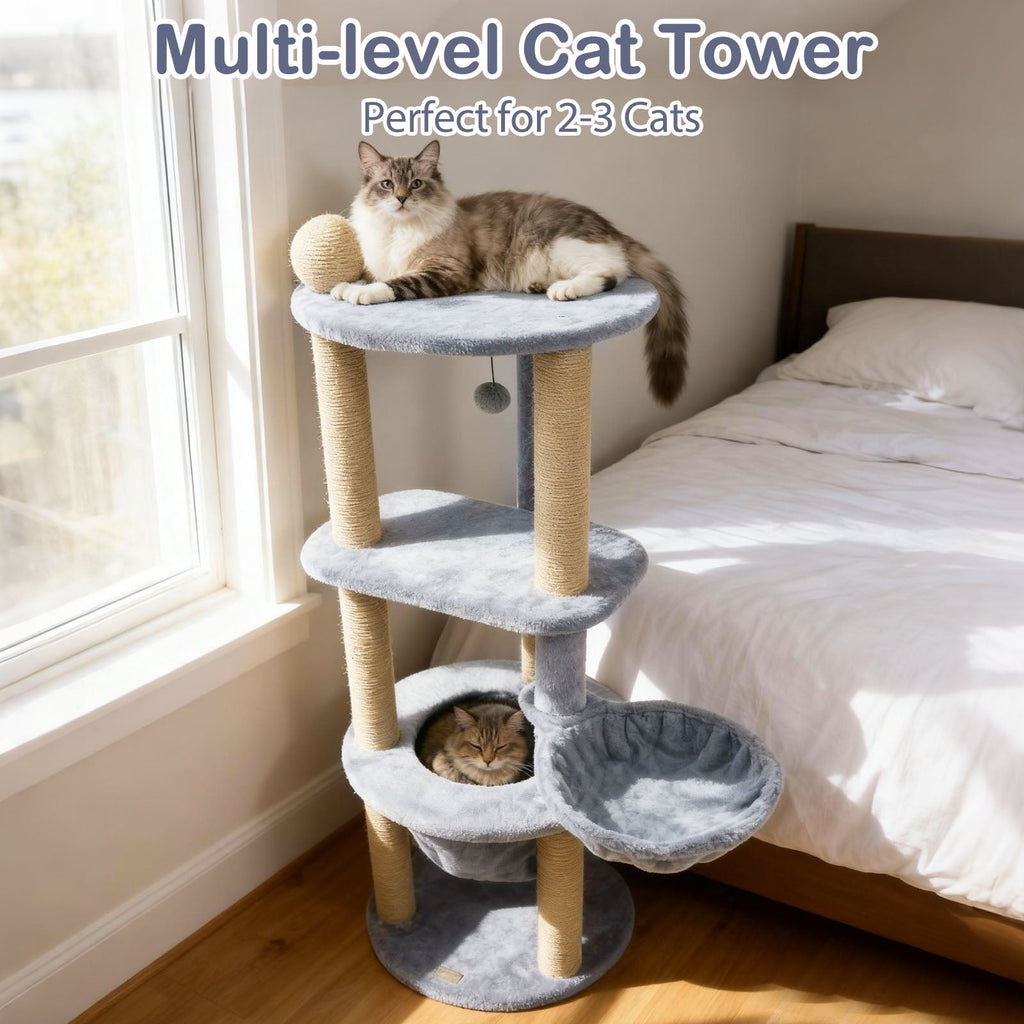 47 Inches Tall Cat Tower with Cat Nest and Scratching Posts-Gray