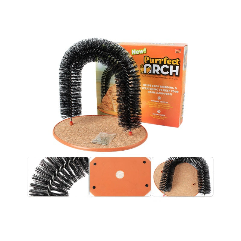 2-in-1 Cat Grooming Arch & Scratcher Toy -  Built-in Brush For Scratching And Rubbing