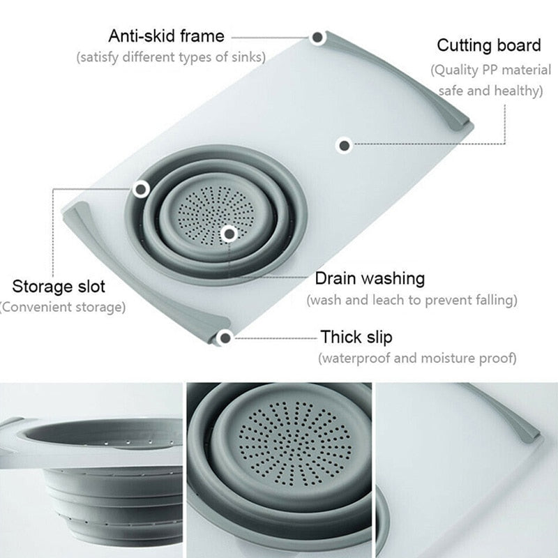 Innovative Multi-Functional 3 in 1 Chopping Board Detachable Folding Drain Basket