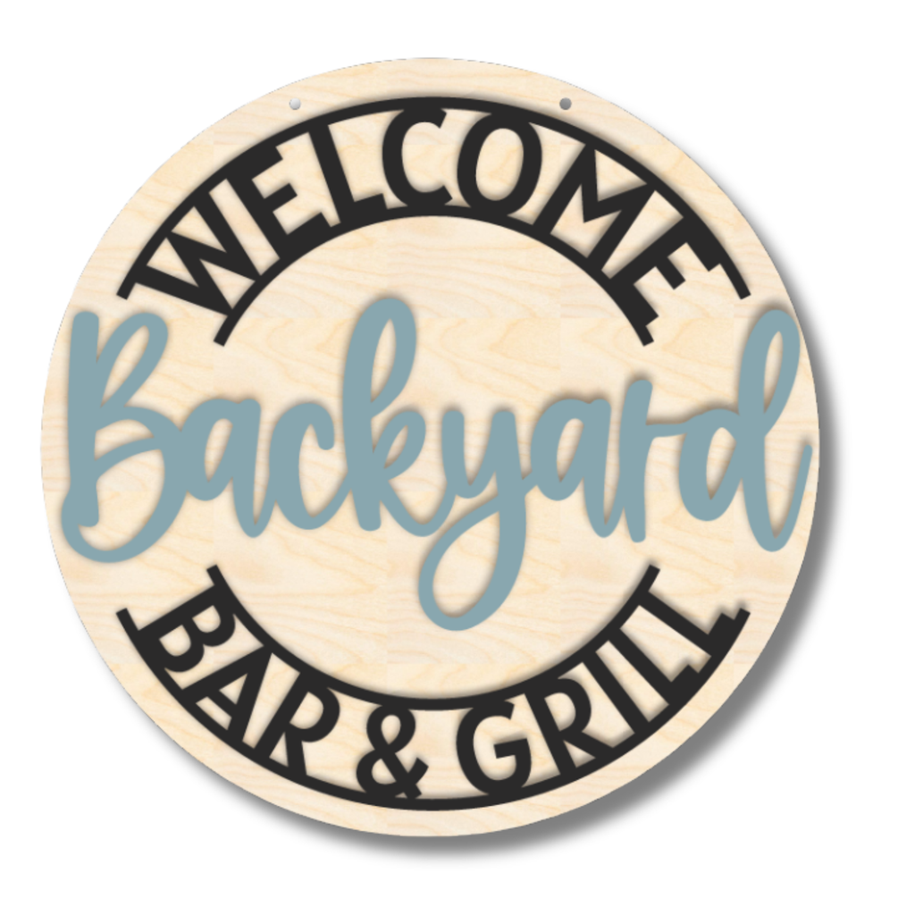 Unfinished Wood Backyard Bar and Grill Door Sign Kit | Wood Craft Cutouts | 1/4" Thick |