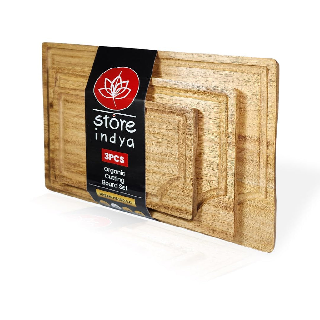 STORE INDYA Cutting Boards for Kitchen - Set of 3 Wooden Chopping Boards