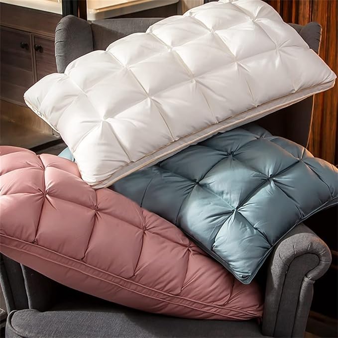 3D Bread Goose Down Pillow – Pinch Pleat Ergonomic Sleep Pillow with Silk Cover