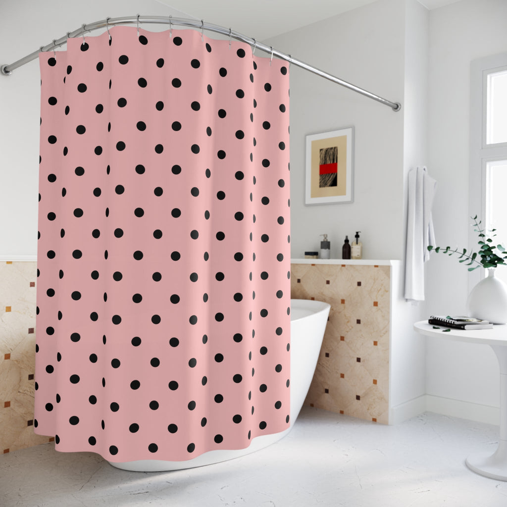 Pink and Black Polka Dot Shower Curtain — Chic Retro Bathroom Decor