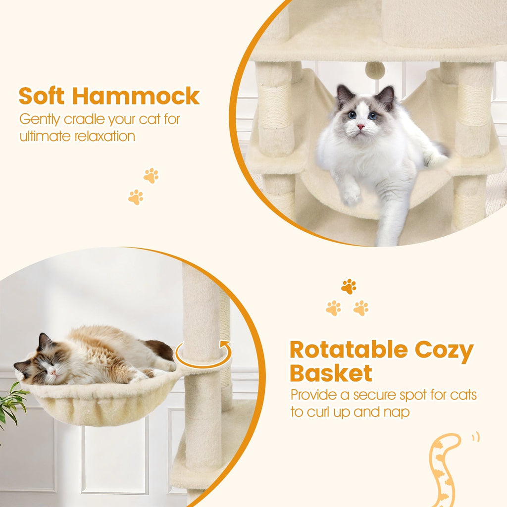 66 Inch Tall Cat Tree Multi-Level Cat Tower with 2 Condos Sisal Scratching Posts