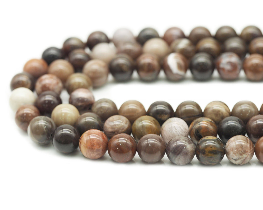 Natural Brown Petrified Wood Round Smooth Beads, Sku#U1314