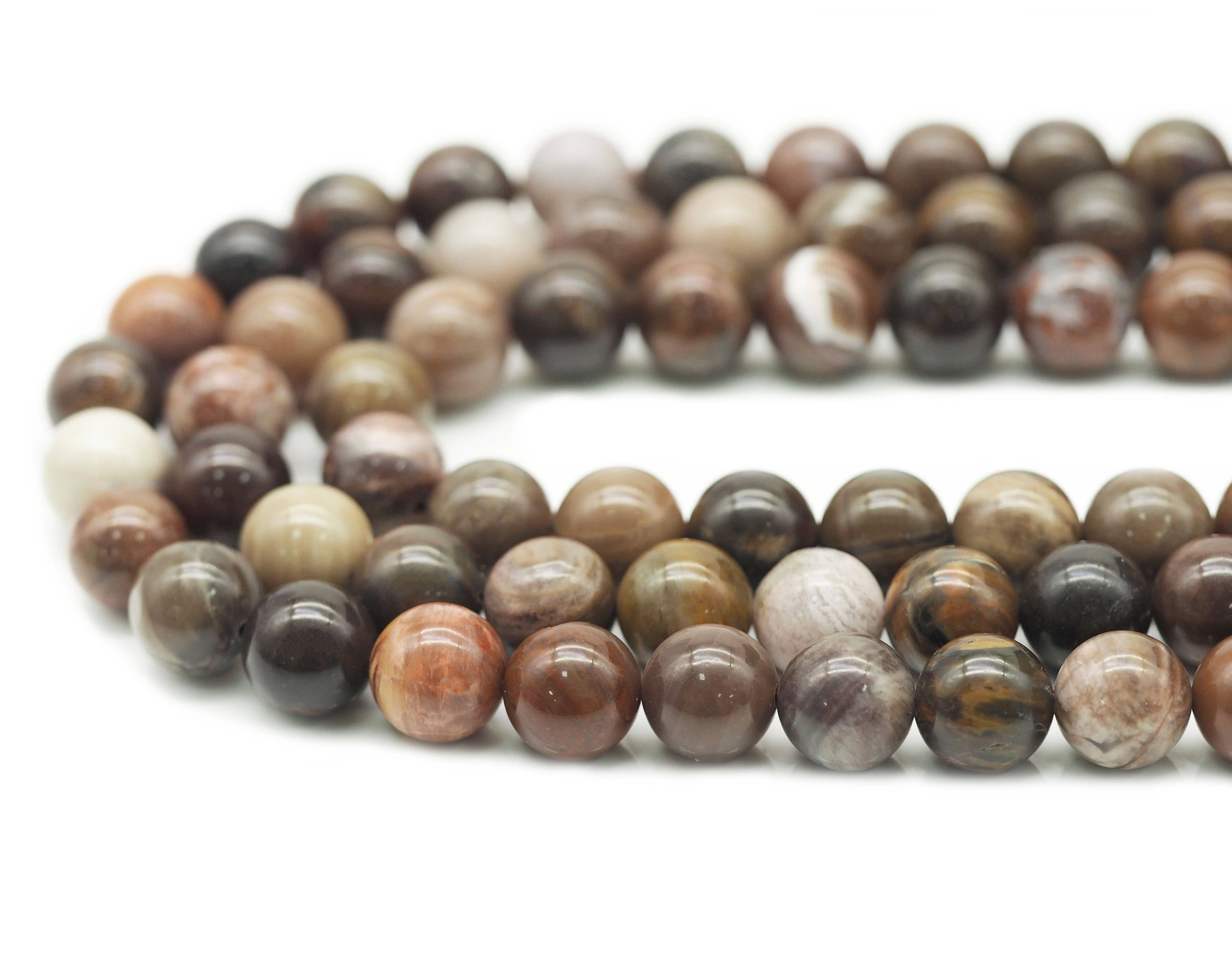 Natural Brown Petrified Wood Round Smooth Beads, Sku#U1314