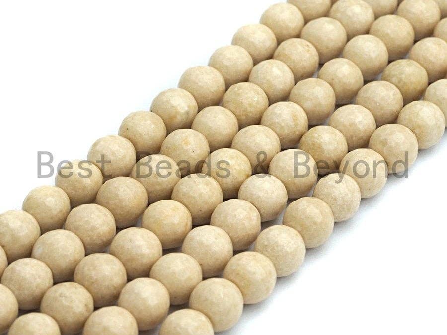 Quality Wood Fossil Faceted Beads, 6mm/8mm/10mm /12mm Cream Round Faceted Beads, Loose Wood Fossil Beads, 15.5inch strand, SKU#U474
