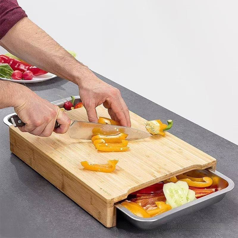 Bamboo Cutting Board With Drawer Chopping Block