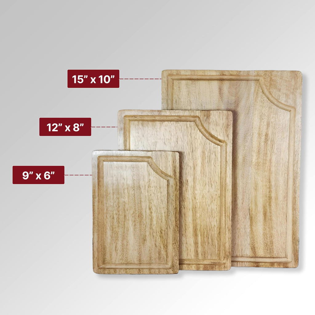 STORE INDYA Cutting Boards for Kitchen - Set of 3 Wooden Chopping Boards