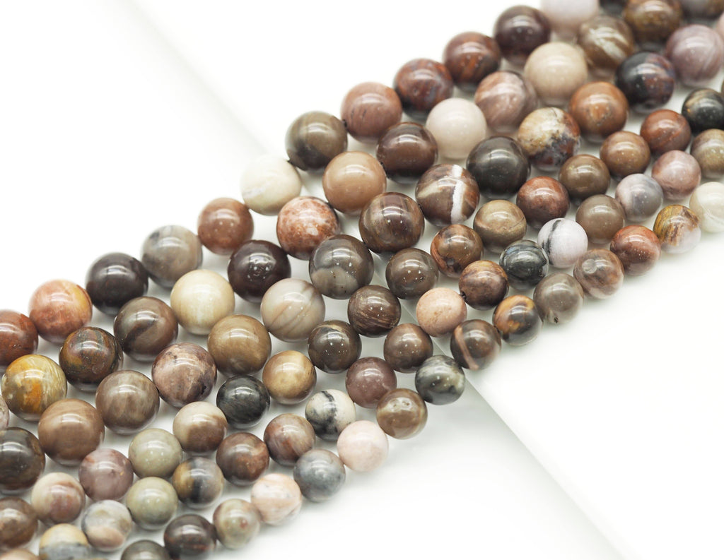 Natural Brown Petrified Wood Round Smooth Beads, Sku#U1314