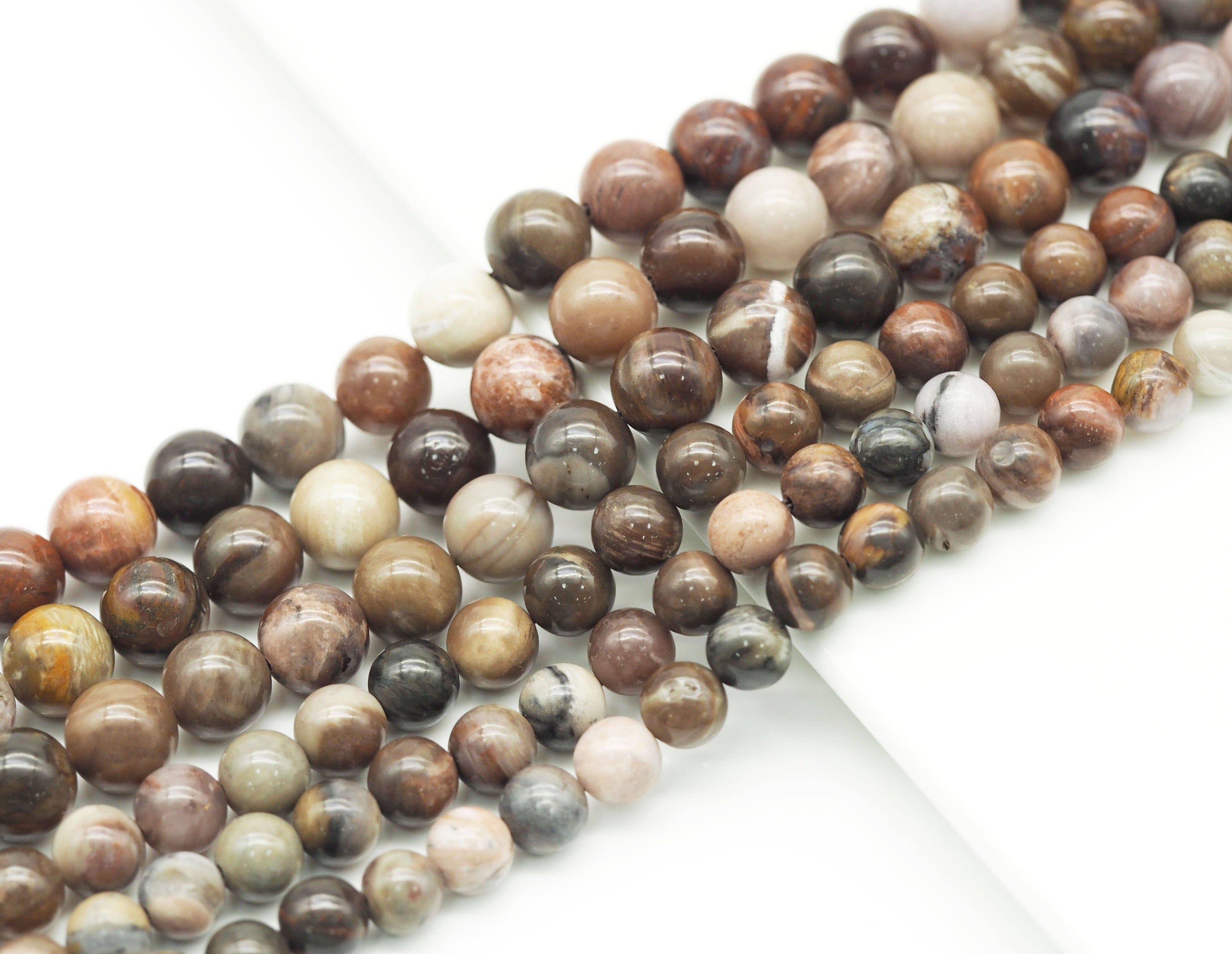 Natural Brown Petrified Wood Round Smooth Beads, Sku#U1314