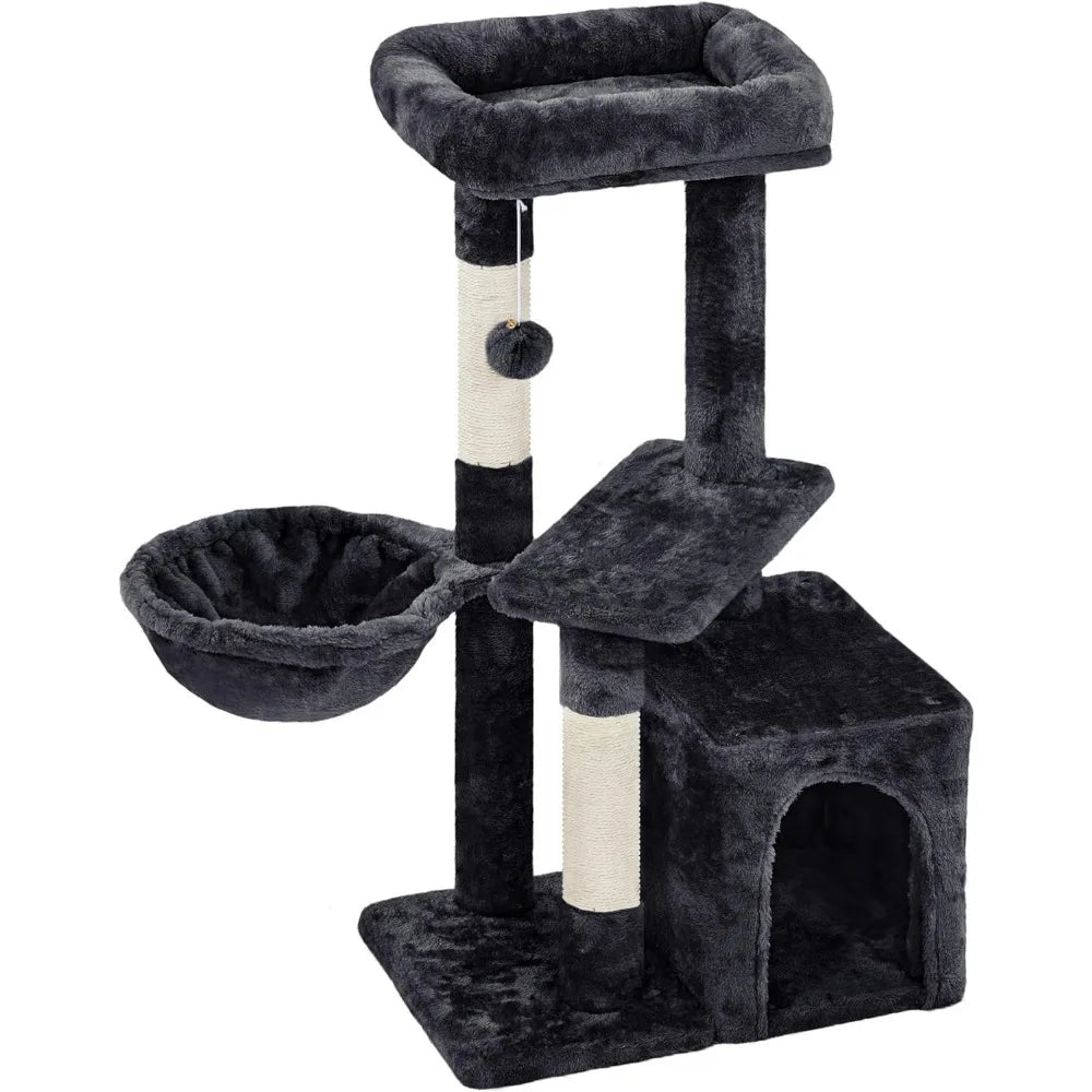 34''H Cat Tower, Cute Cat Tree with Condo Nest Platform Scratching Posts