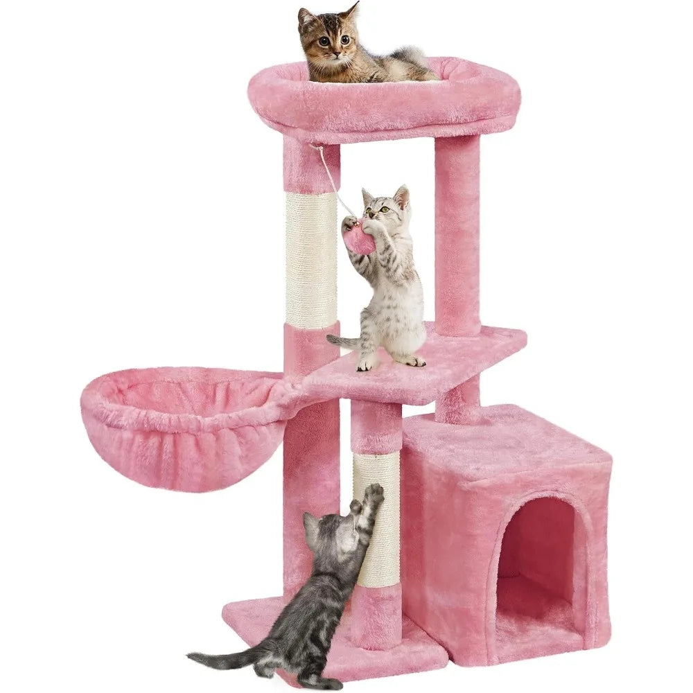 34''H Cat Tower, Cute Cat Tree with Condo Nest Platform Scratching Posts