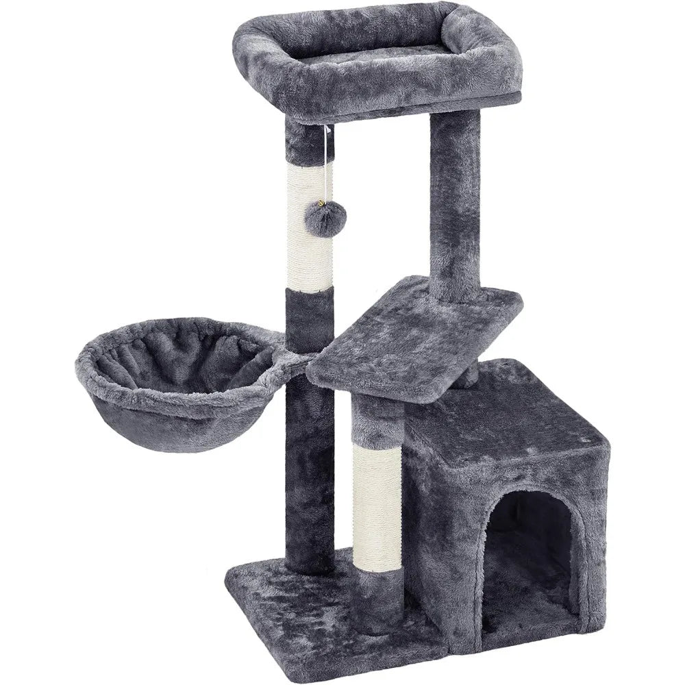 34''H Cat Tower, Cute Cat Tree with Condo Nest Platform Scratching Posts