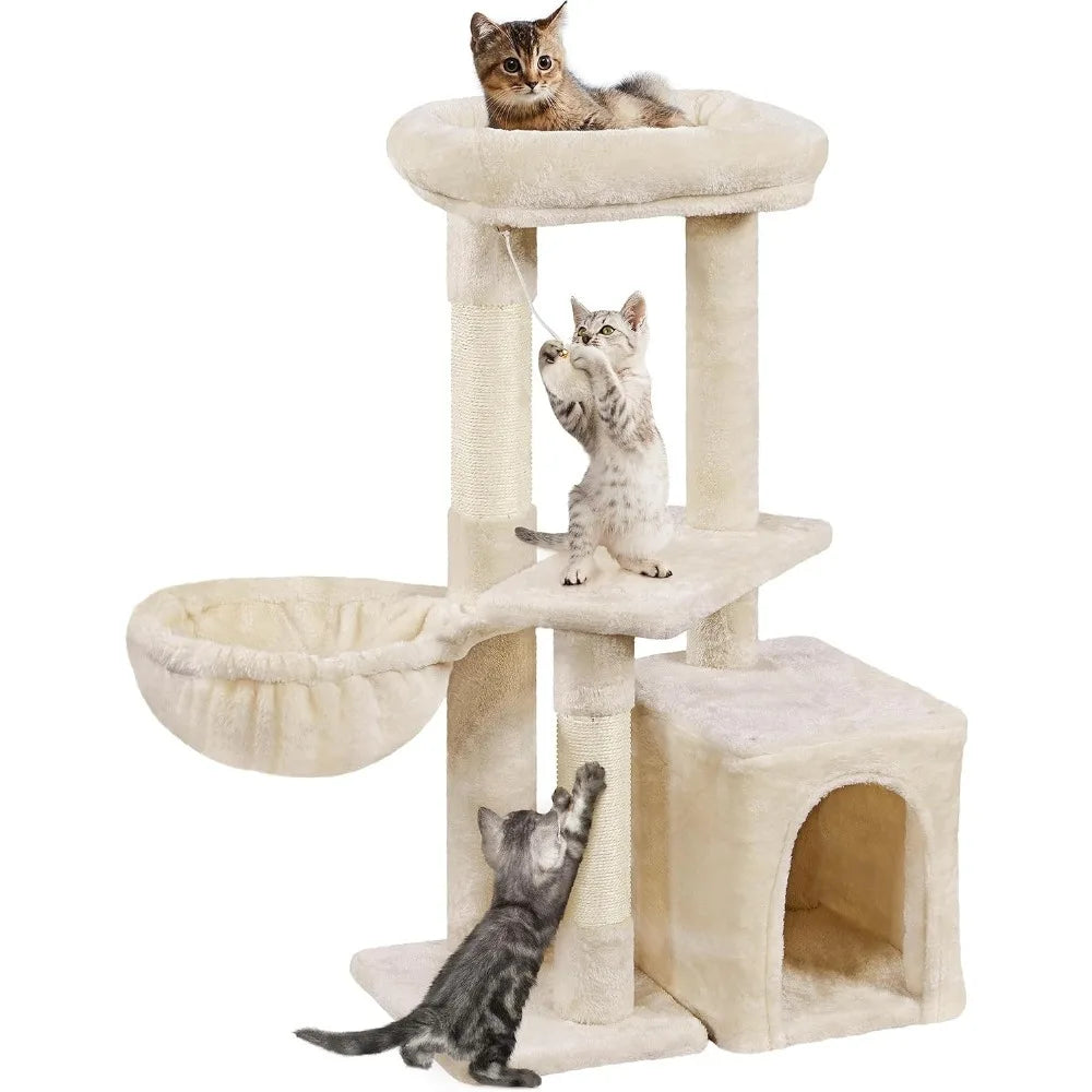 34''H Cat Tower, Cute Cat Tree with Condo Nest Platform Scratching Posts