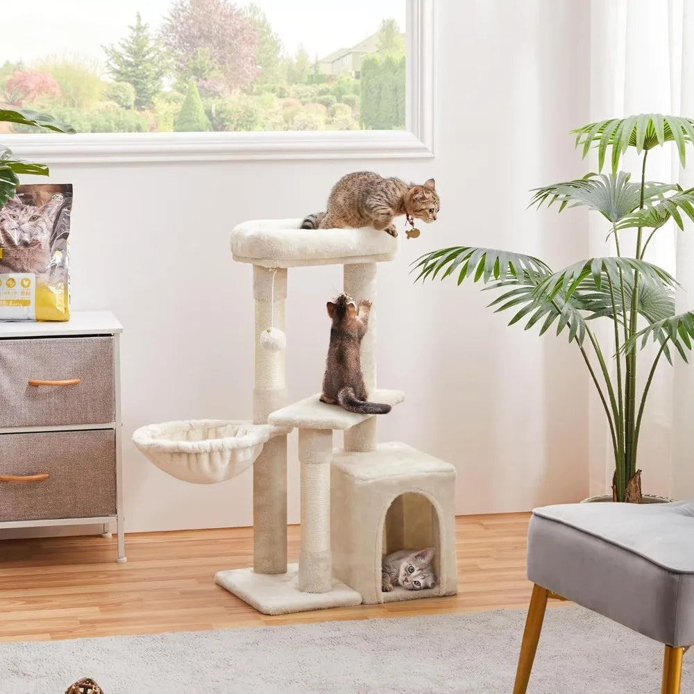34''H Cat Tower, Cute Cat Tree with Condo Nest Platform Scratching Posts