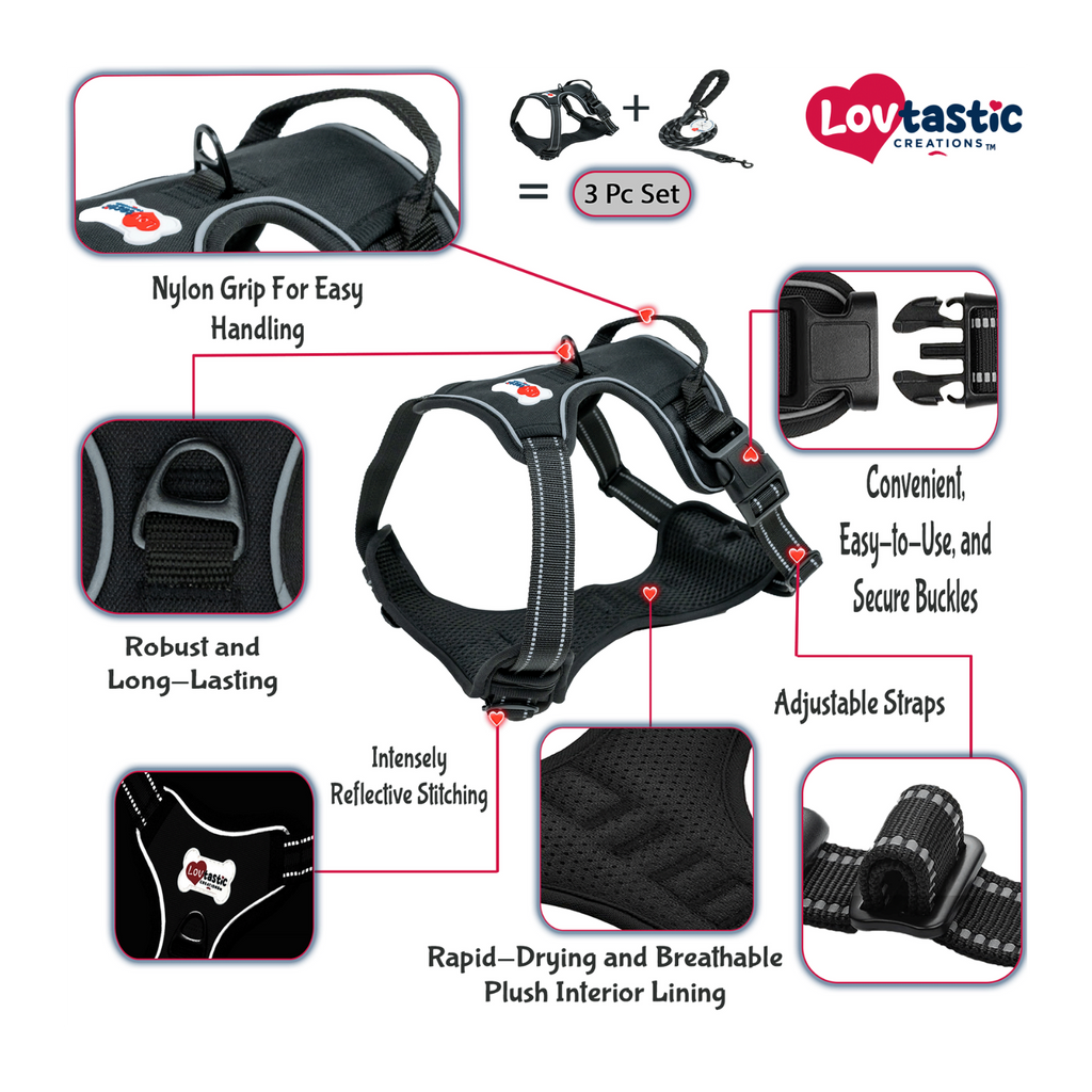 Lovtastic Creations™ No-Pull Dog Harness - w/Strong-Durable Dog Leash & Poopbag Holder