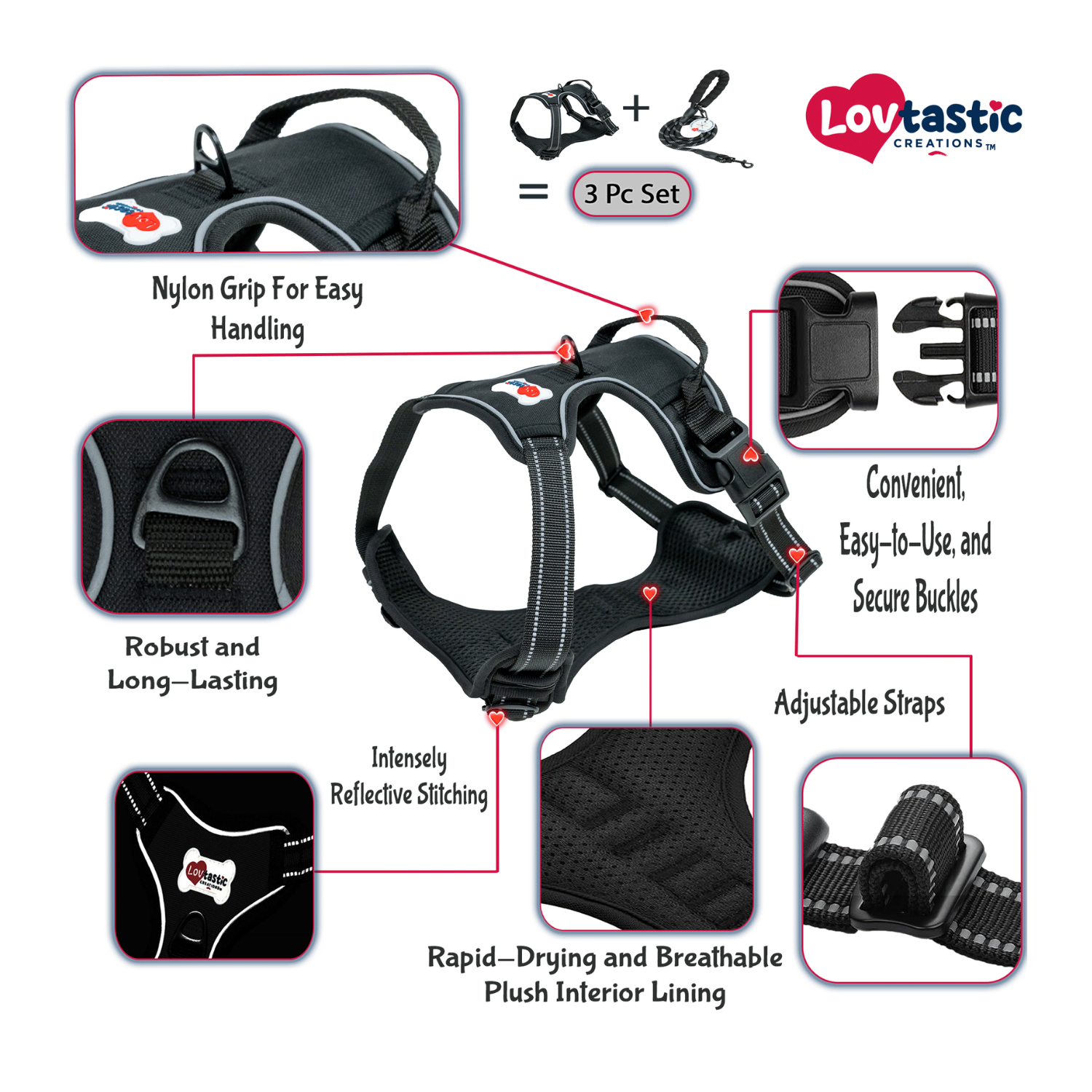 Lovtastic Creations™ No-Pull Dog Harness - w/Strong-Durable Dog Leash & Poopbag Holder