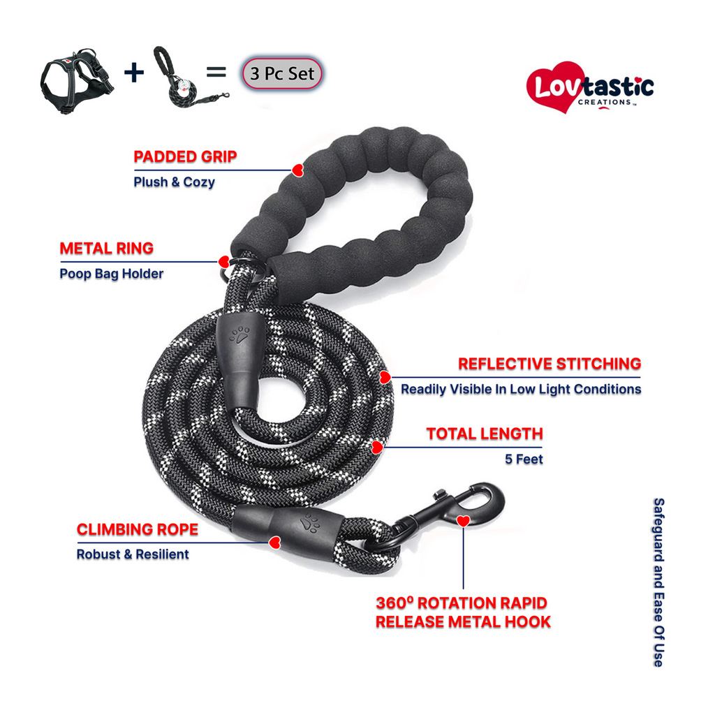 Lovtastic Creations™ No-Pull Dog Harness - w/Strong-Durable Dog Leash & Poopbag Holder