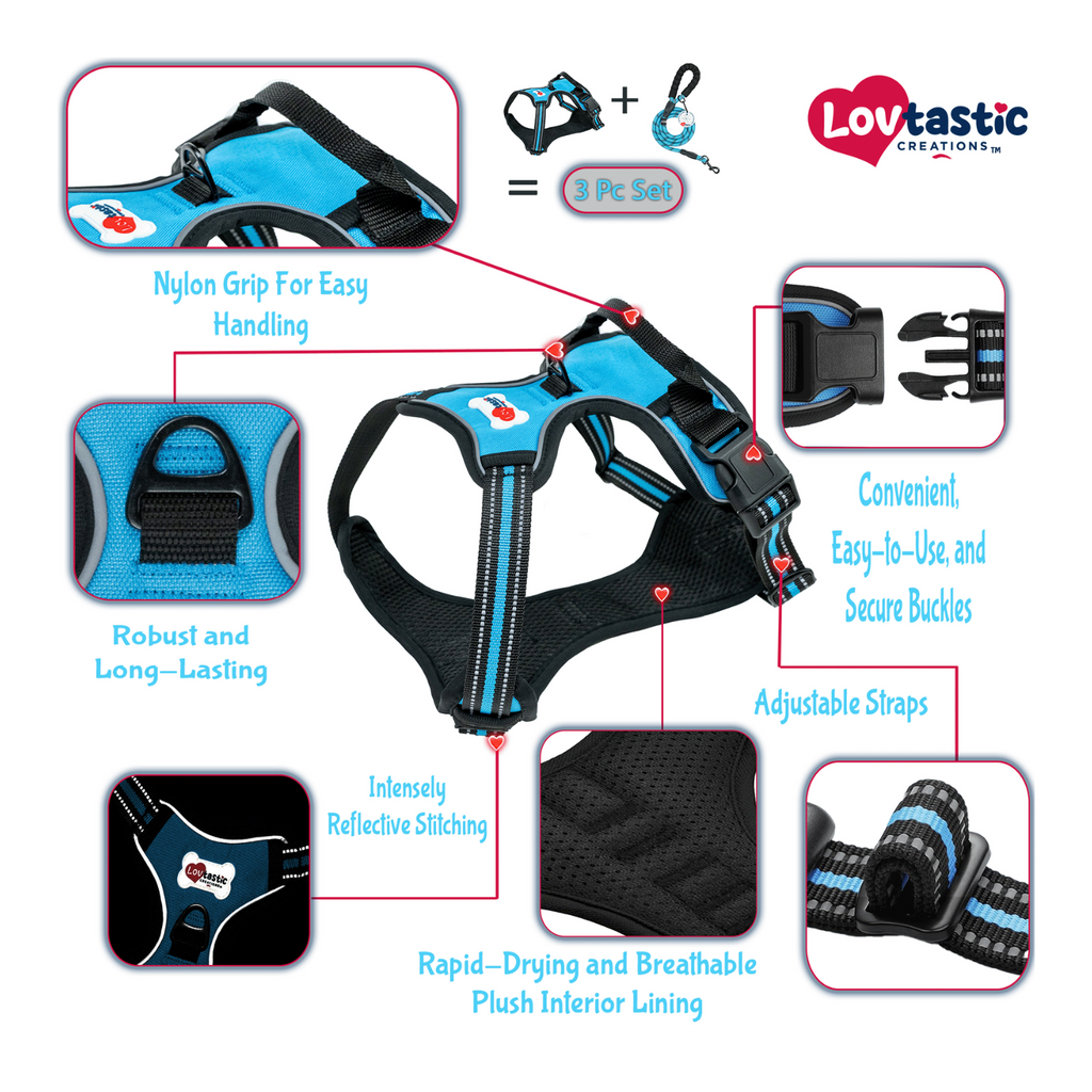 Lovtastic Creations™ No-Pull Dog Harness - w/Strong-Durable Dog Leash & Poopbag Holder