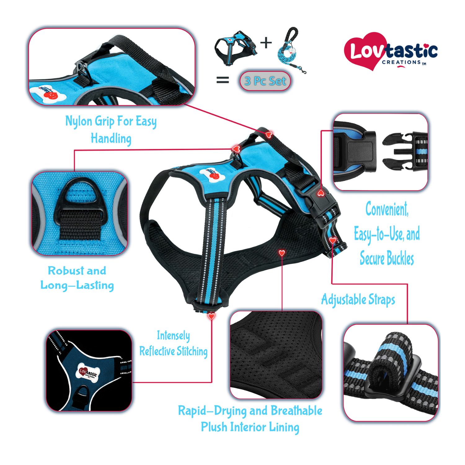 Lovtastic Creations™ No-Pull Dog Harness - w/Strong-Durable Dog Leash & Poopbag Holder