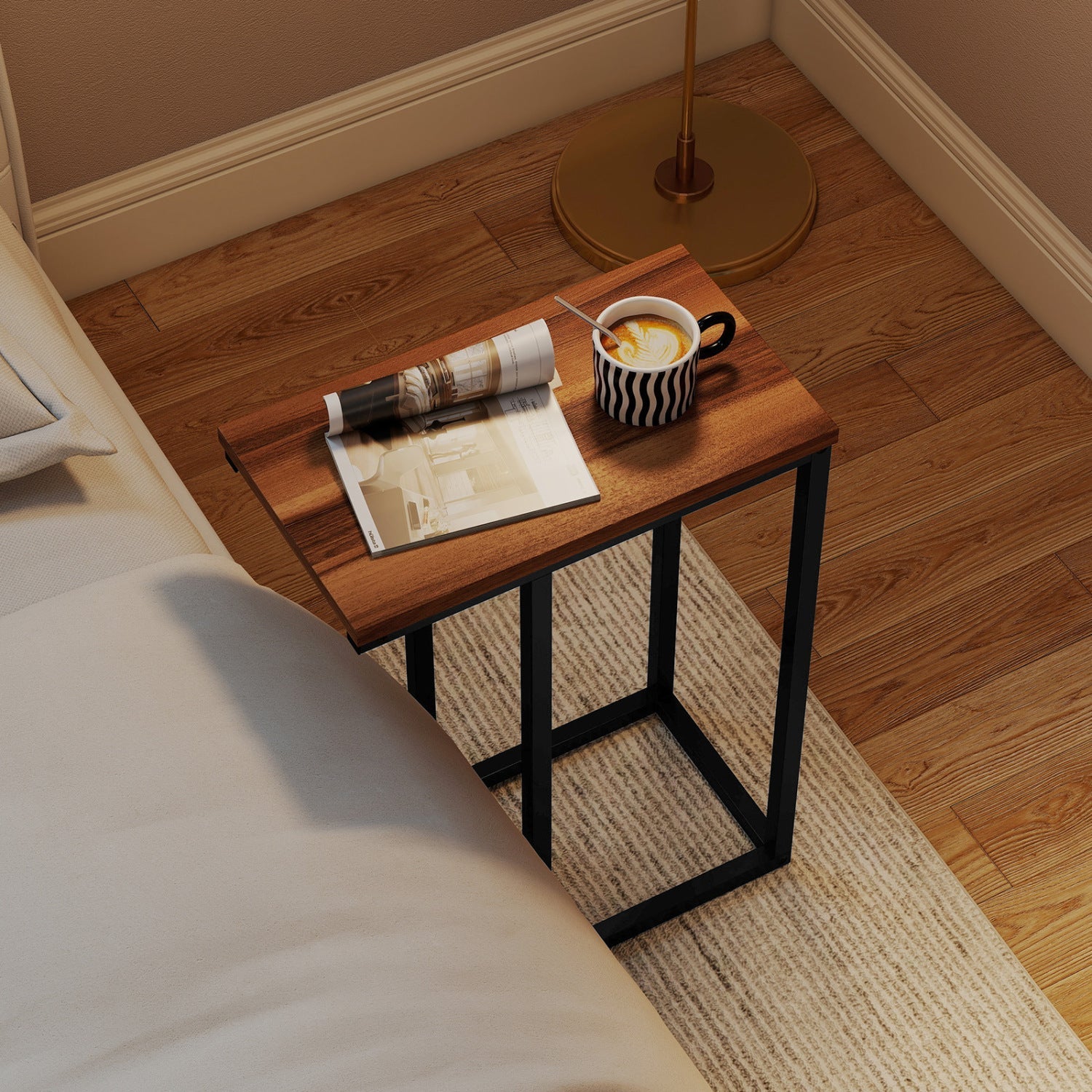 C-Shaped End Table Small Side Table with Sturdy Metal Frame