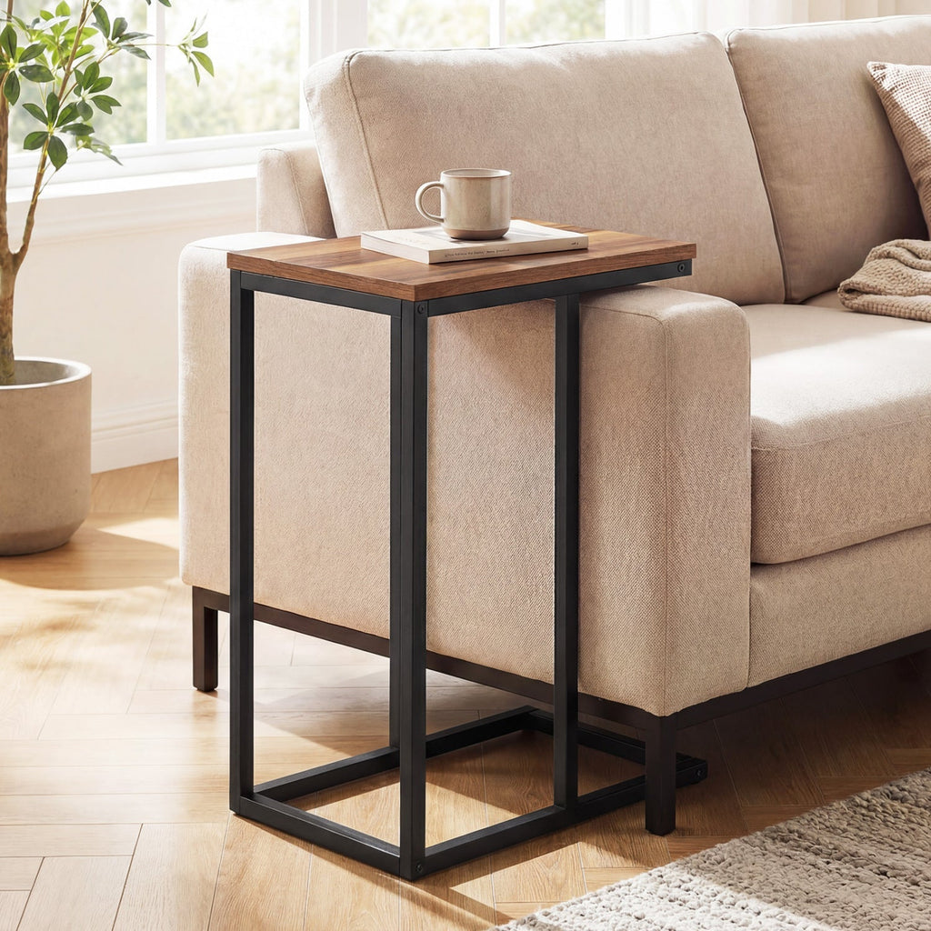 C-Shaped End Table Small Side Table with Sturdy Metal Frame