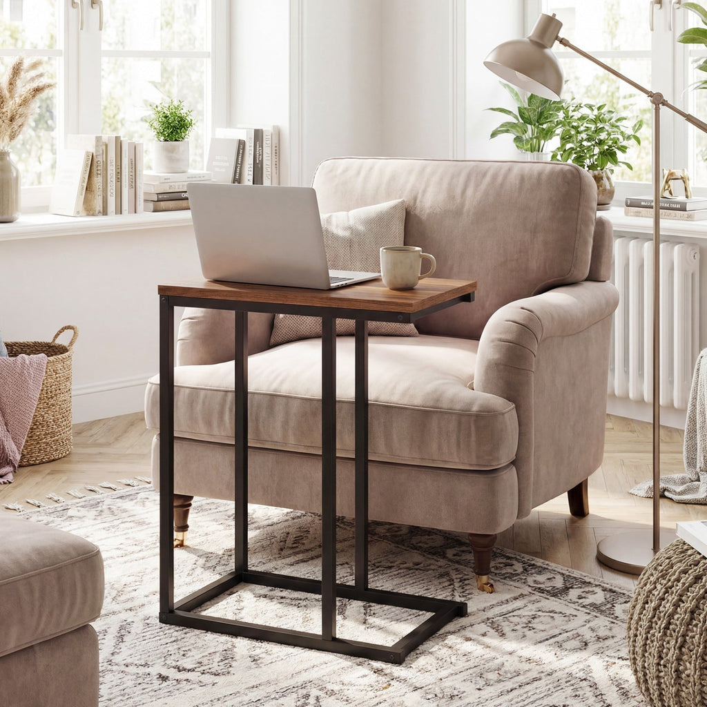 C-Shaped End Table Small Side Table with Sturdy Metal Frame