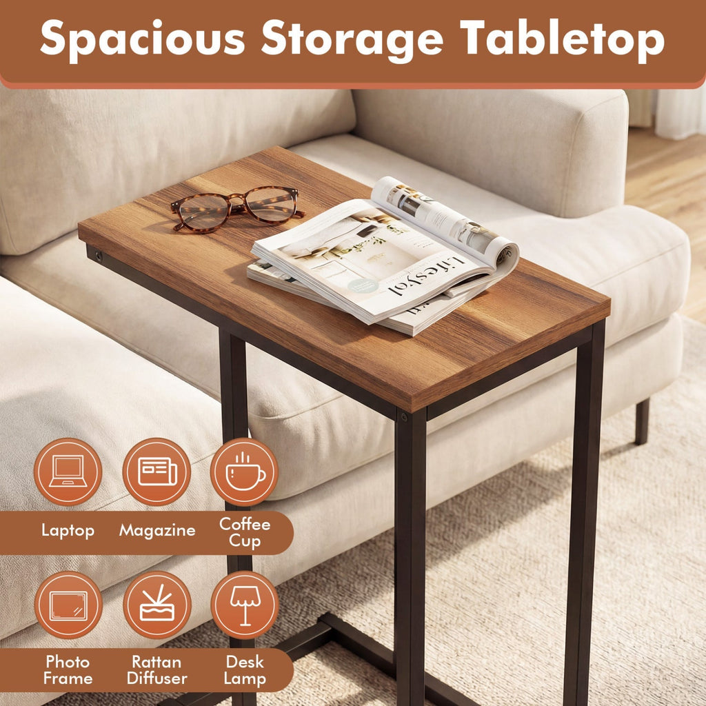 C-Shaped End Table Small Side Table with Sturdy Metal Frame