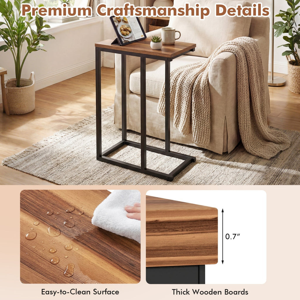 C-Shaped End Table Small Side Table with Sturdy Metal Frame