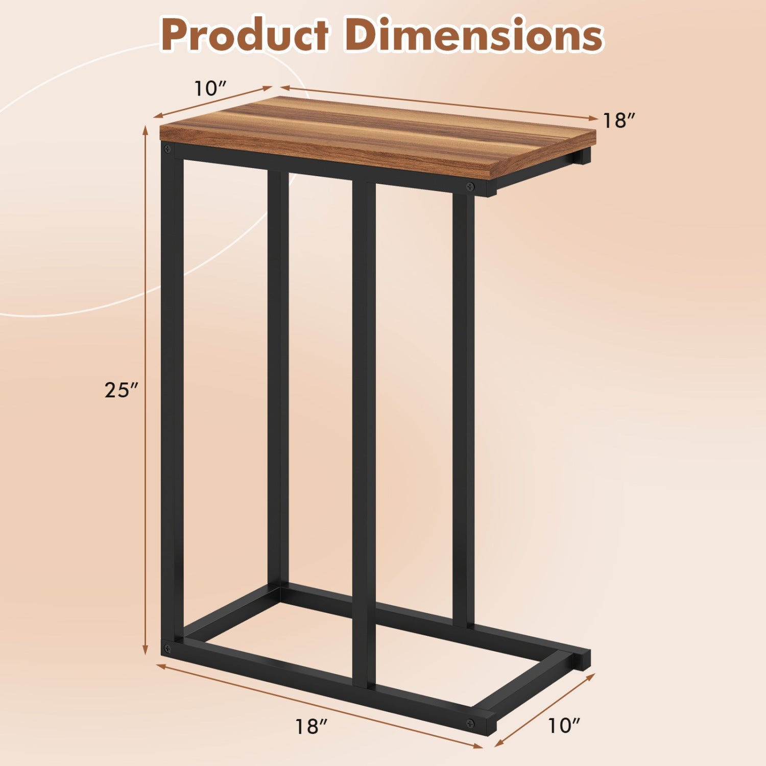 C-Shaped End Table Small Side Table with Sturdy Metal Frame