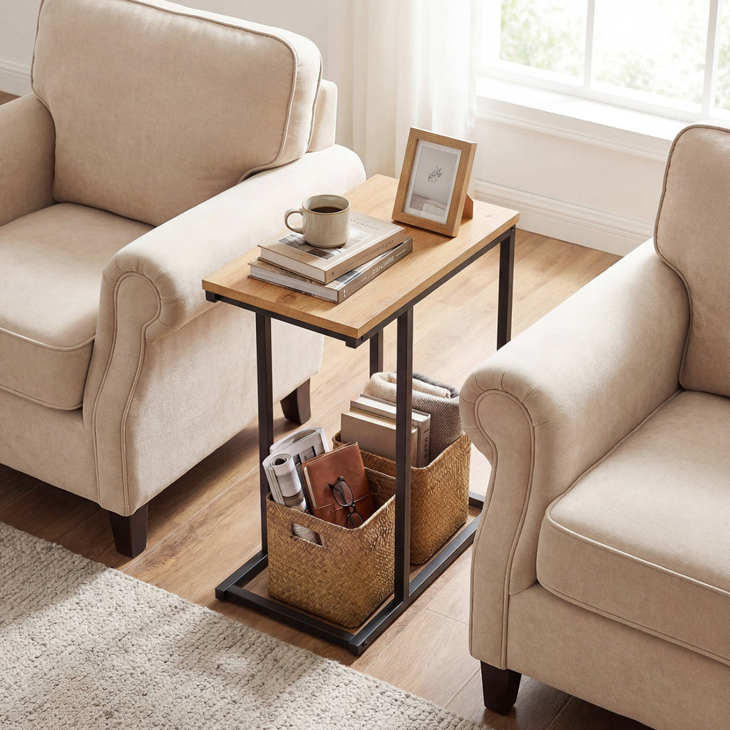 C-Shaped End Table Small Side Table with Sturdy Metal Frame