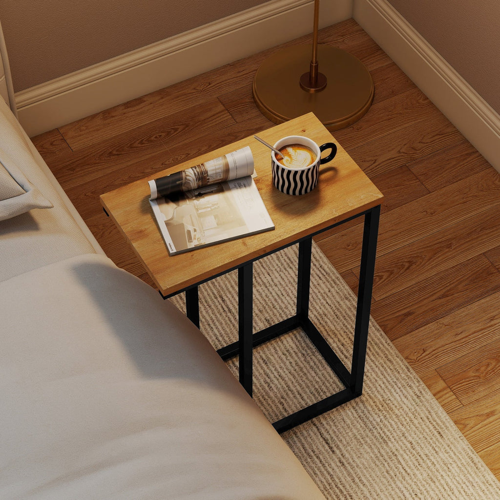 C-Shaped End Table Small Side Table with Sturdy Metal Frame